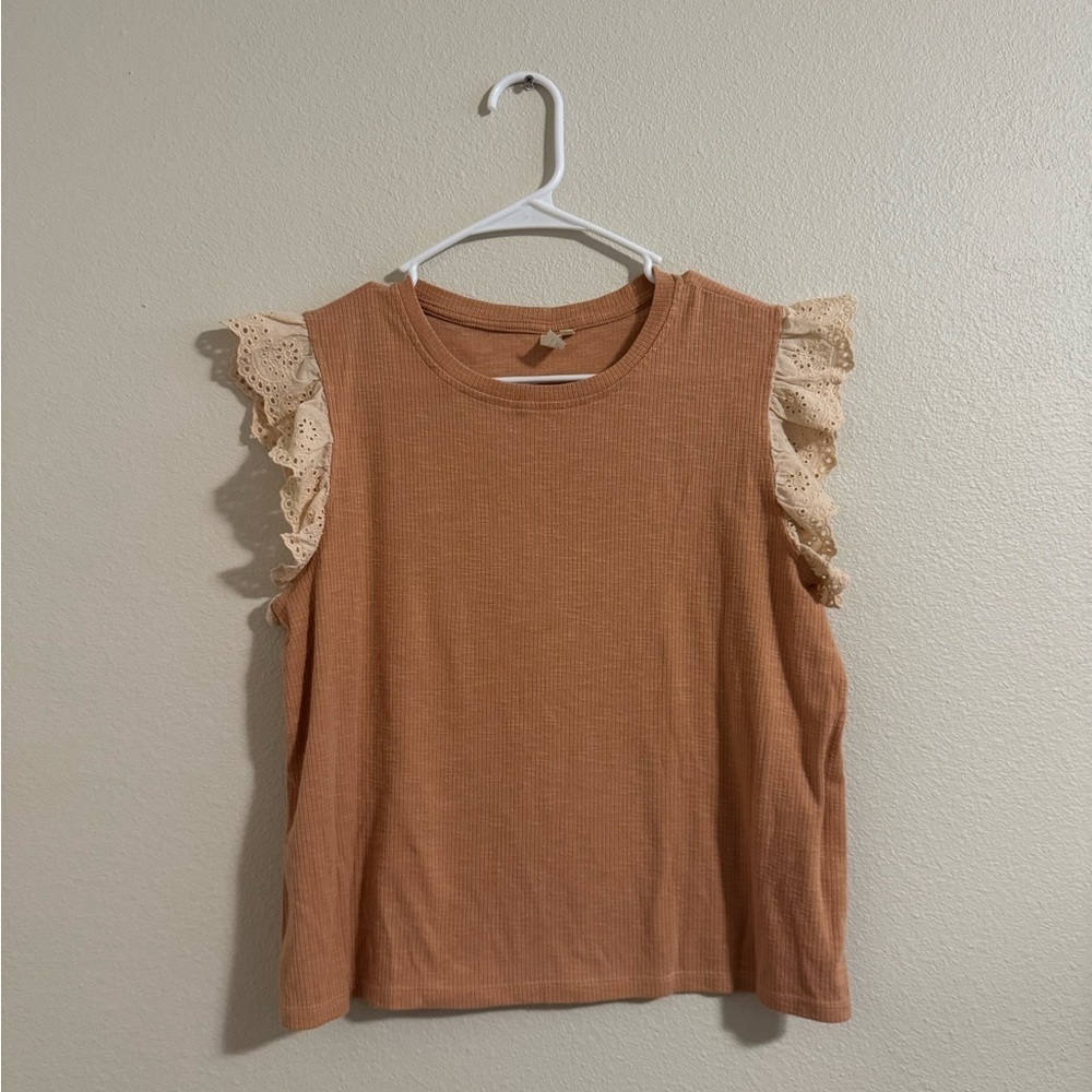 Hayden Brown Blouse with Cream Lace Sleeves